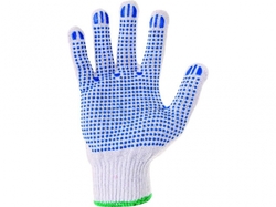 Textilní rukavice FALO, s PVC terčíky, bílo-modré